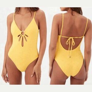 Trina Turk  Joplin Jacquard Petal cutout Plunge One Piece Swimsuit Size 10
